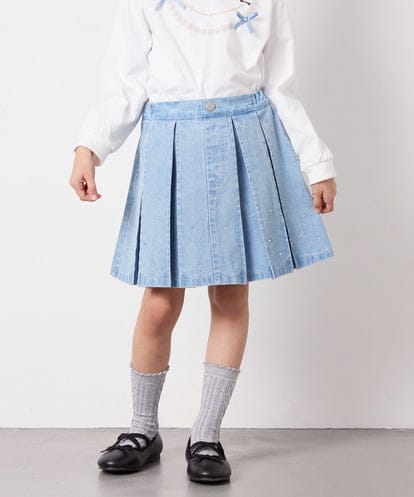 KJHFD30039 a.v.v KIDS [120-160]ビジューデニムプリーツスカート