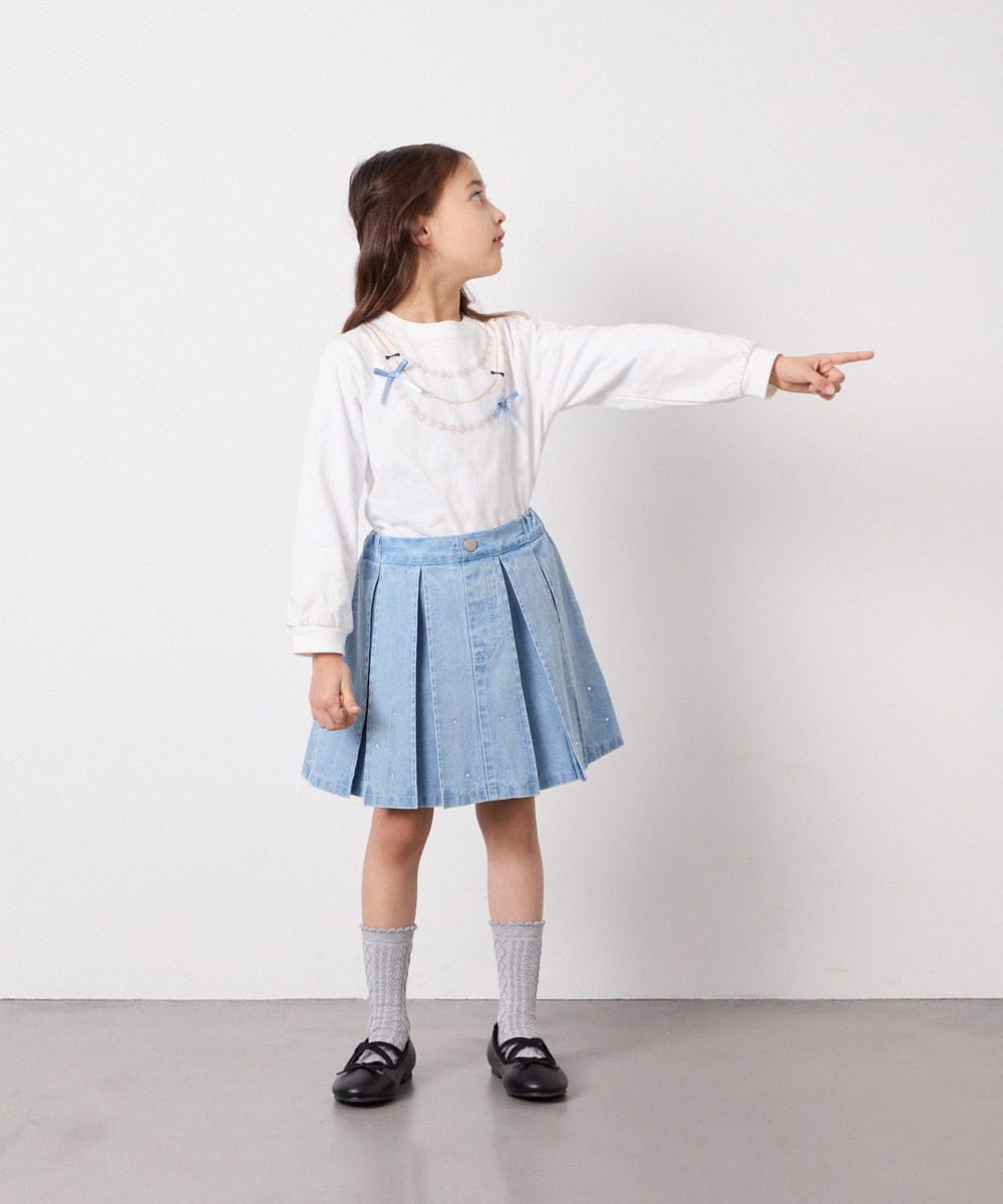 KJHFD30039 a.v.v KIDS(アー・ヴェ・ヴェ) [120-160]ビジューデニムプリーツスカート ライトブルー