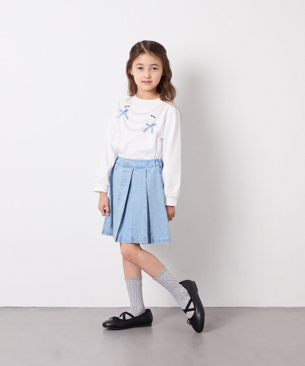 KJHFD30039 a.v.v KIDS(アー・ヴェ・ヴェ) [120-160]ビジューデニムプリーツスカート ライトブルー