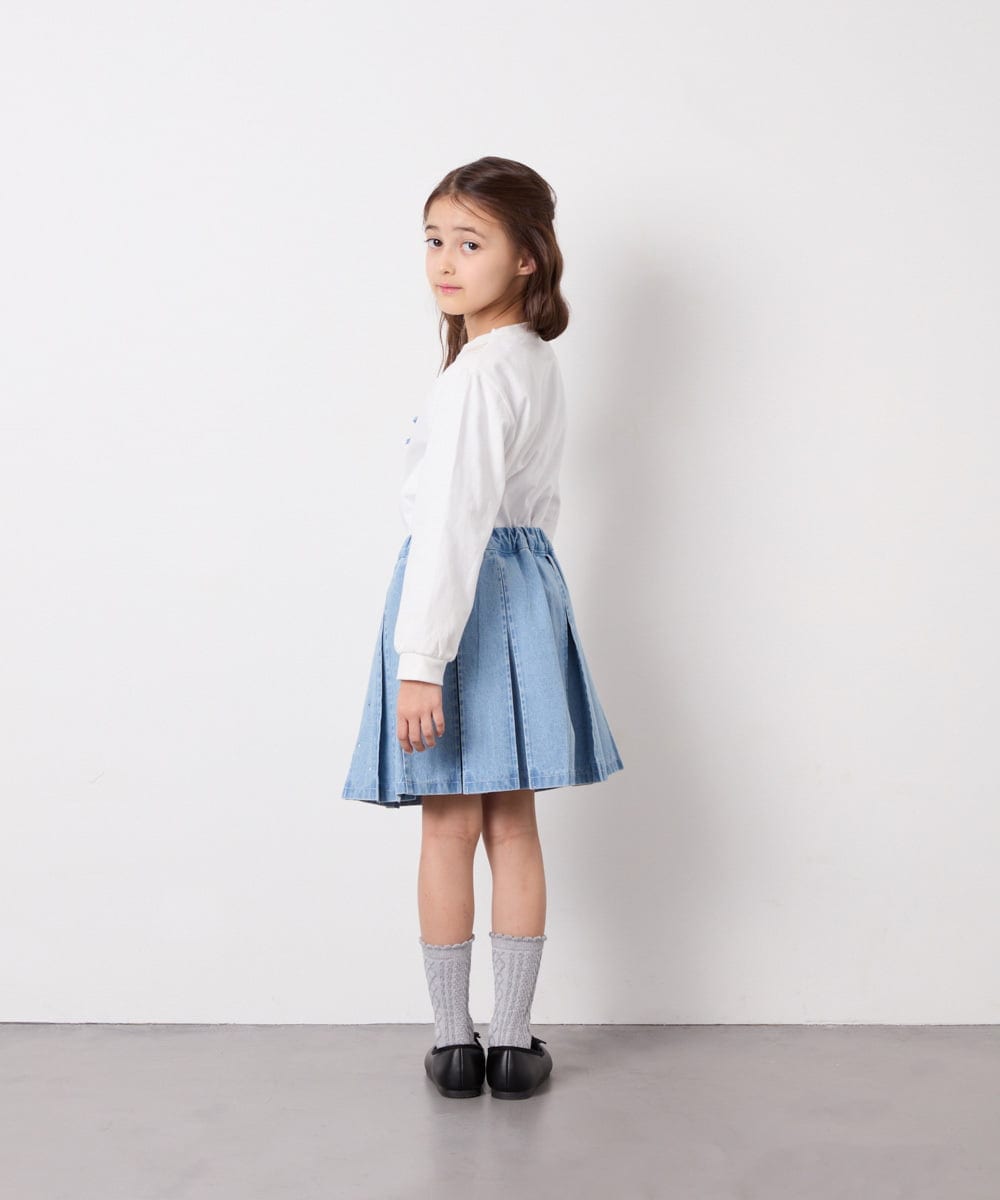 KJHFD30039 a.v.v KIDS(アー・ヴェ・ヴェ) [120-160]ビジューデニムプリーツスカート ライトブルー