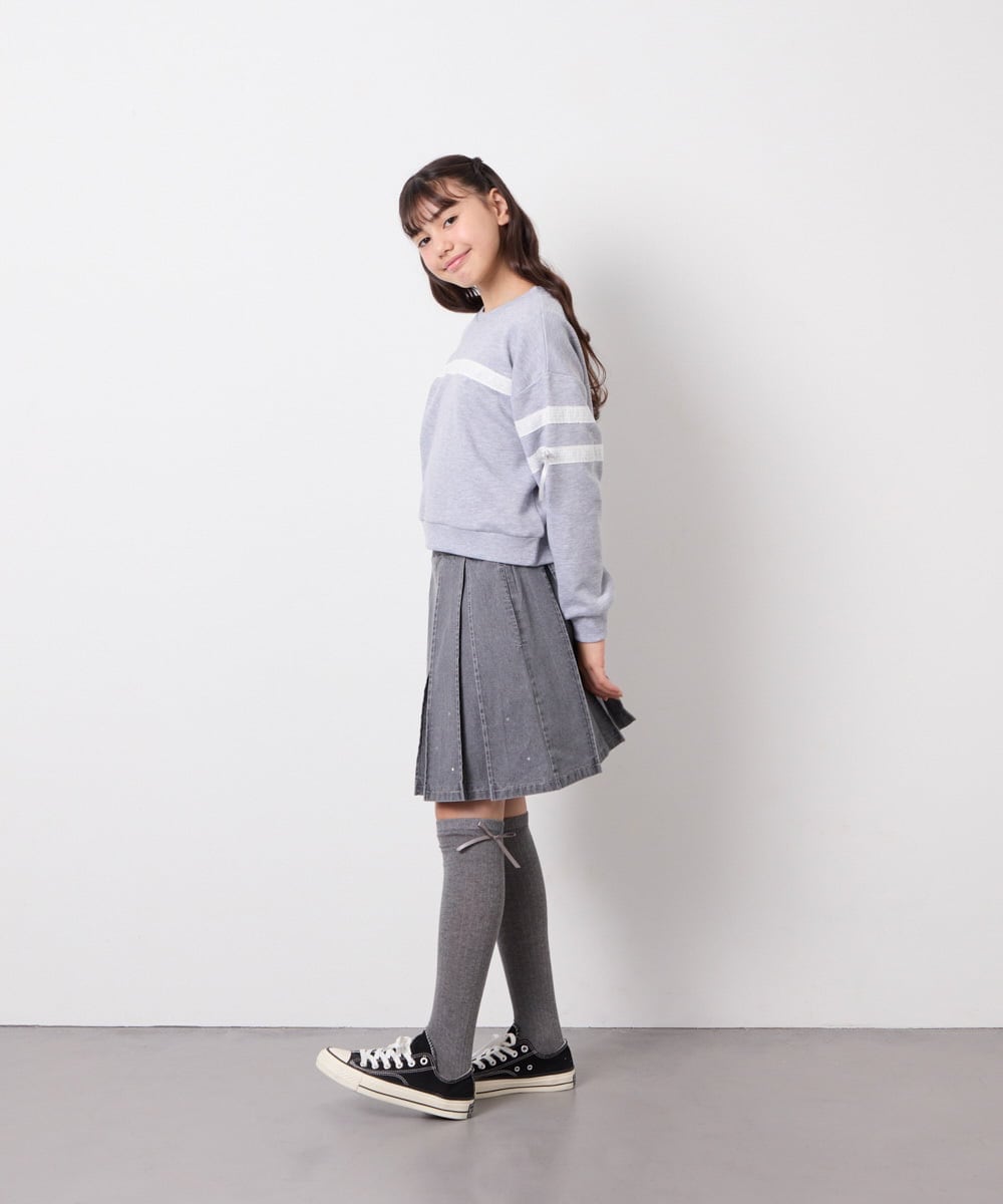KJHFD30039 a.v.v KIDS(アー・ヴェ・ヴェ) [120-160]ビジューデニムプリーツスカート ライトグレー