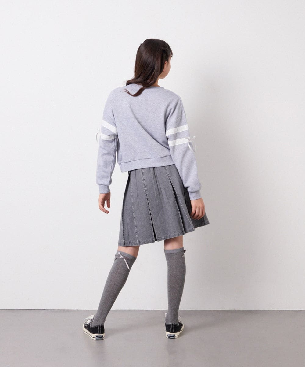 KJHFD30039 a.v.v KIDS(アー・ヴェ・ヴェ) [120-160]ビジューデニムプリーツスカート ライトグレー