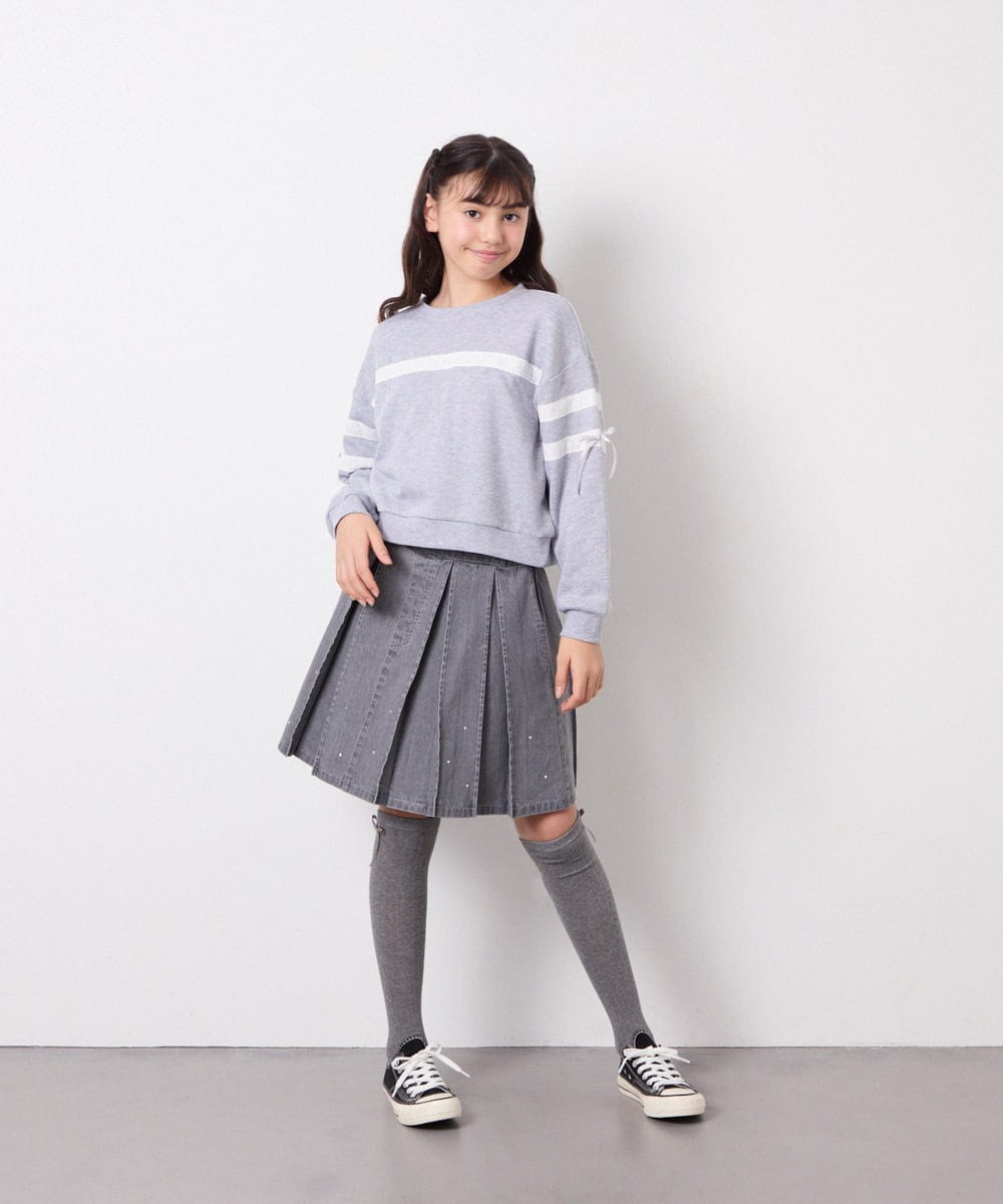 KJHFD30039 a.v.v KIDS(アー・ヴェ・ヴェ) [120-160]ビジューデニムプリーツスカート ライトグレー