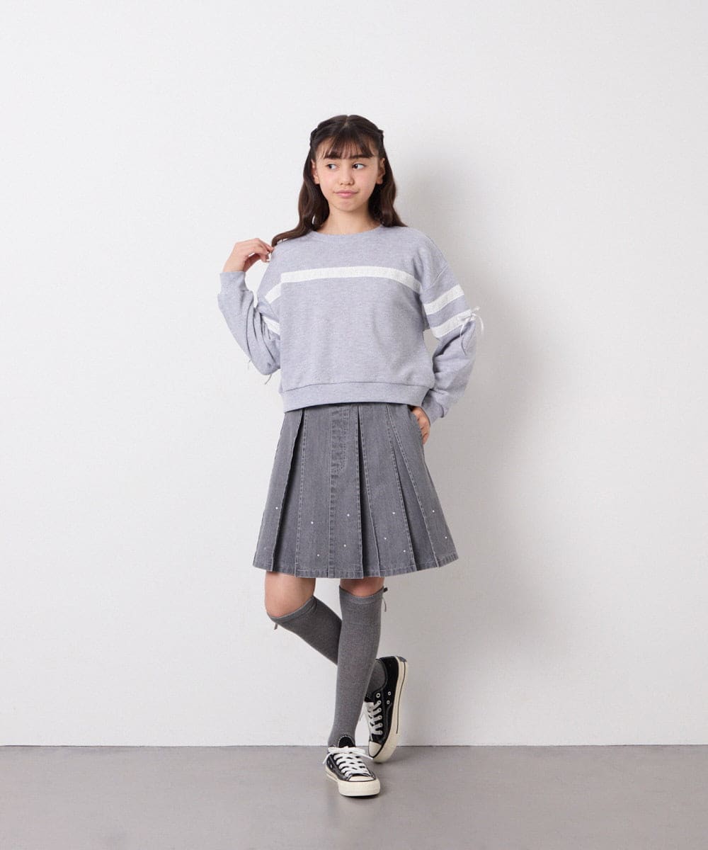 KJHFD30039 a.v.v KIDS(アー・ヴェ・ヴェ) [120-160]ビジューデニムプリーツスカート ライトグレー