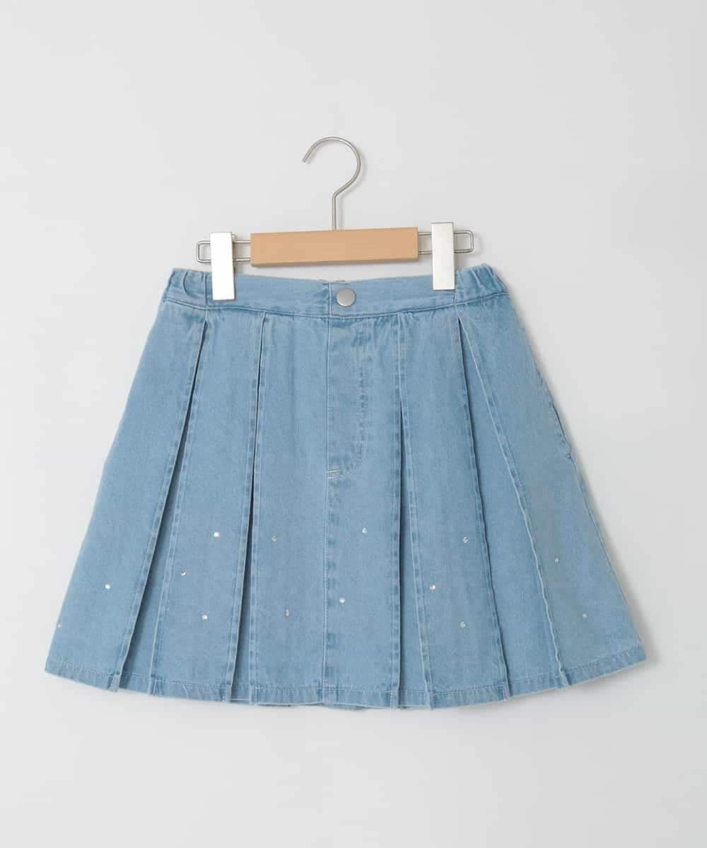 KJHFD30039 a.v.v KIDS(アー・ヴェ・ヴェ) [120-160]ビジューデニムプリーツスカート ライトブルー