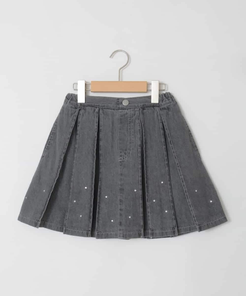 KJHFD30039 a.v.v KIDS(アー・ヴェ・ヴェ) [120-160]ビジューデニムプリーツスカート ライトグレー