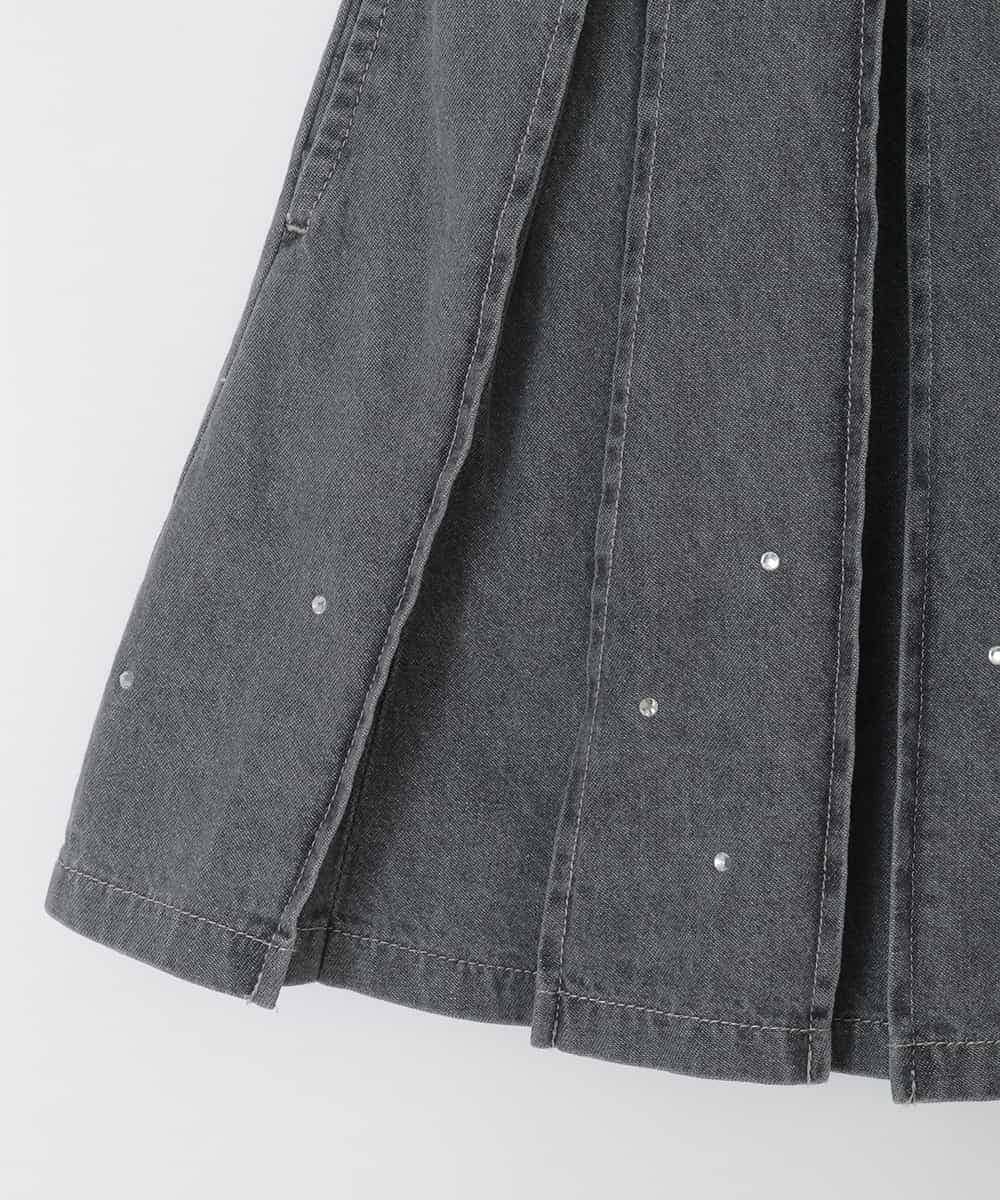 KJHFD30039 a.v.v KIDS(アー・ヴェ・ヴェ) [120-160]ビジューデニムプリーツスカート ライトグレー