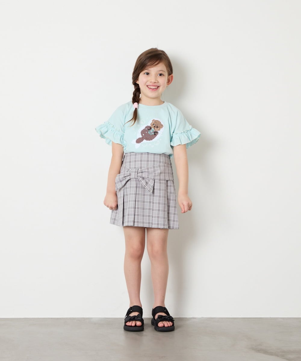 KJHGD55039 a.v.v KIDS(アー・ヴェ・ヴェ) [120-160]リボンプリーツスカート ライトグレー