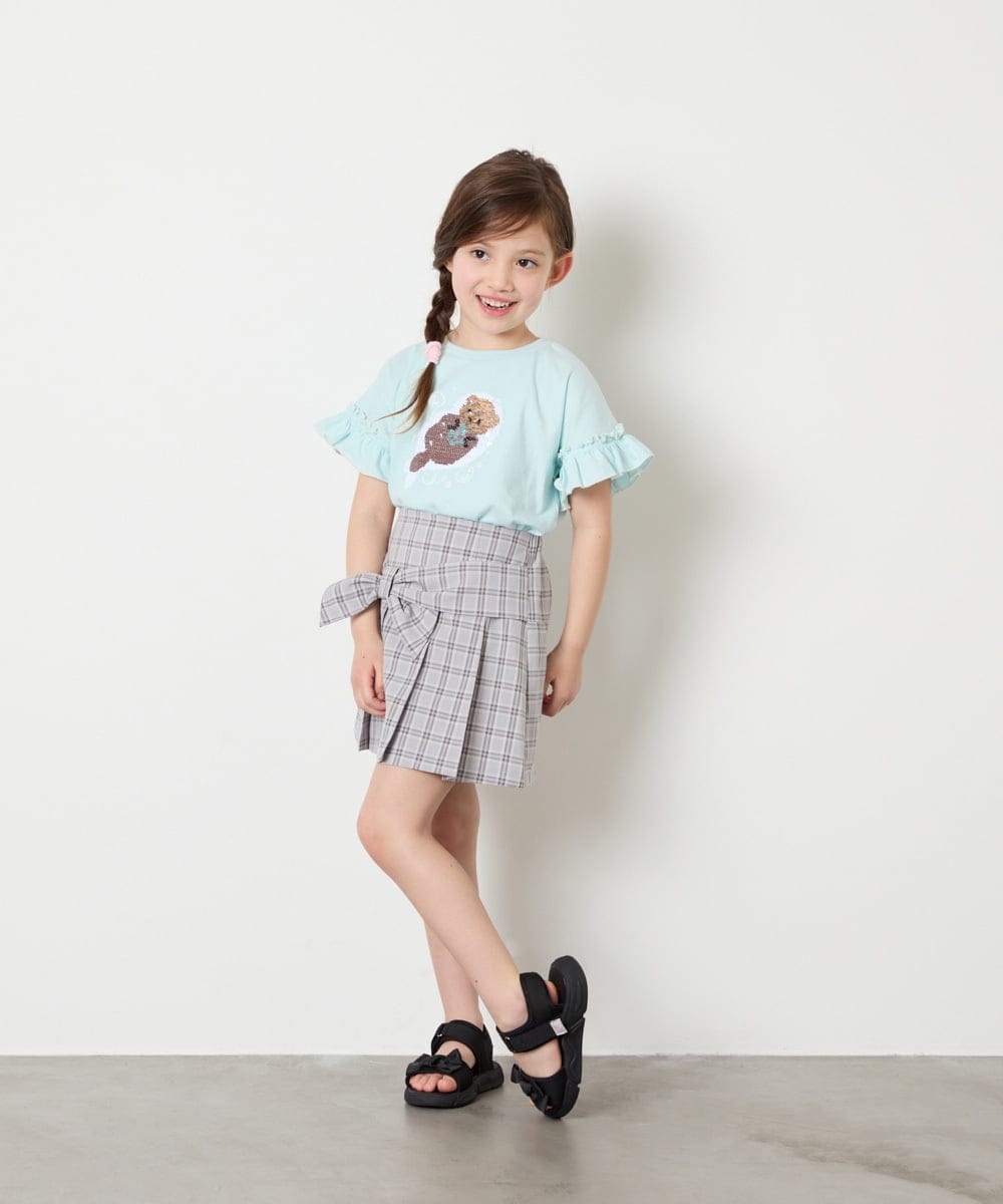KJHGD55039 a.v.v KIDS(アー・ヴェ・ヴェ) [120-160]リボンプリーツスカート ライトグレー