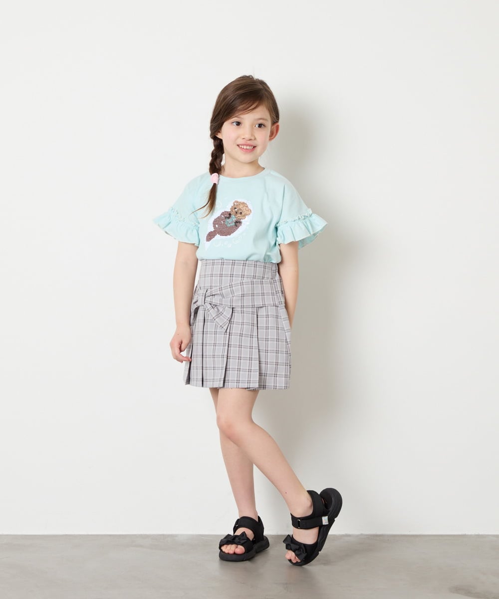 KJHGD55039 a.v.v KIDS(アー・ヴェ・ヴェ) [120-160]リボンプリーツスカート ライトグレー