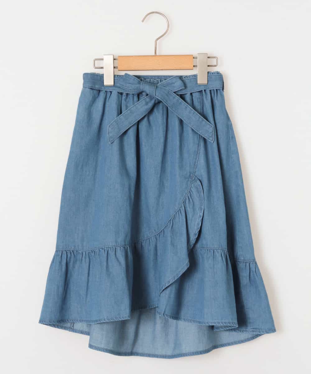 KJHGD60034 a.v.v KIDS(アー・ヴェ・ヴェ) [100-130]サッシュリボン付フリルラップ風スカート[WEB限定サイズ] ブルー