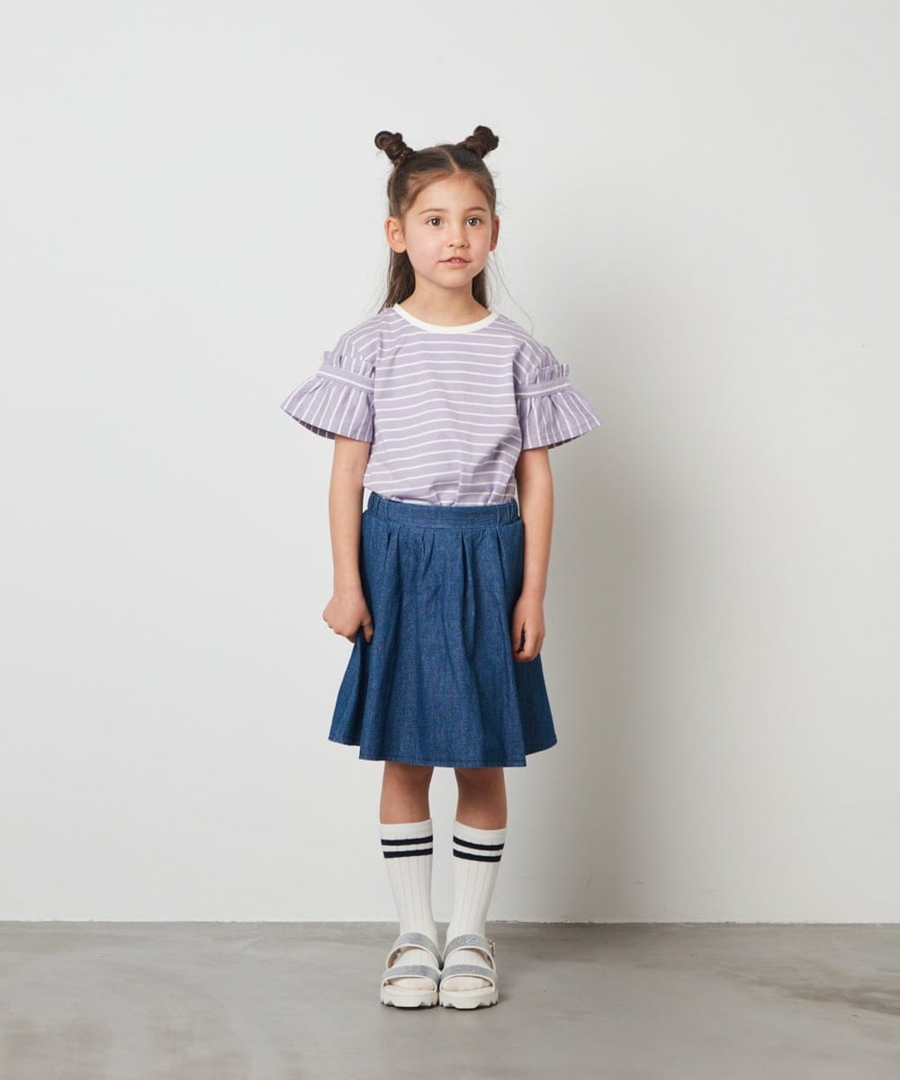 KJHGS01019 a.v.v KIDS(アー・ヴェ・ヴェ) [100-130]タックフレアスカート デニム