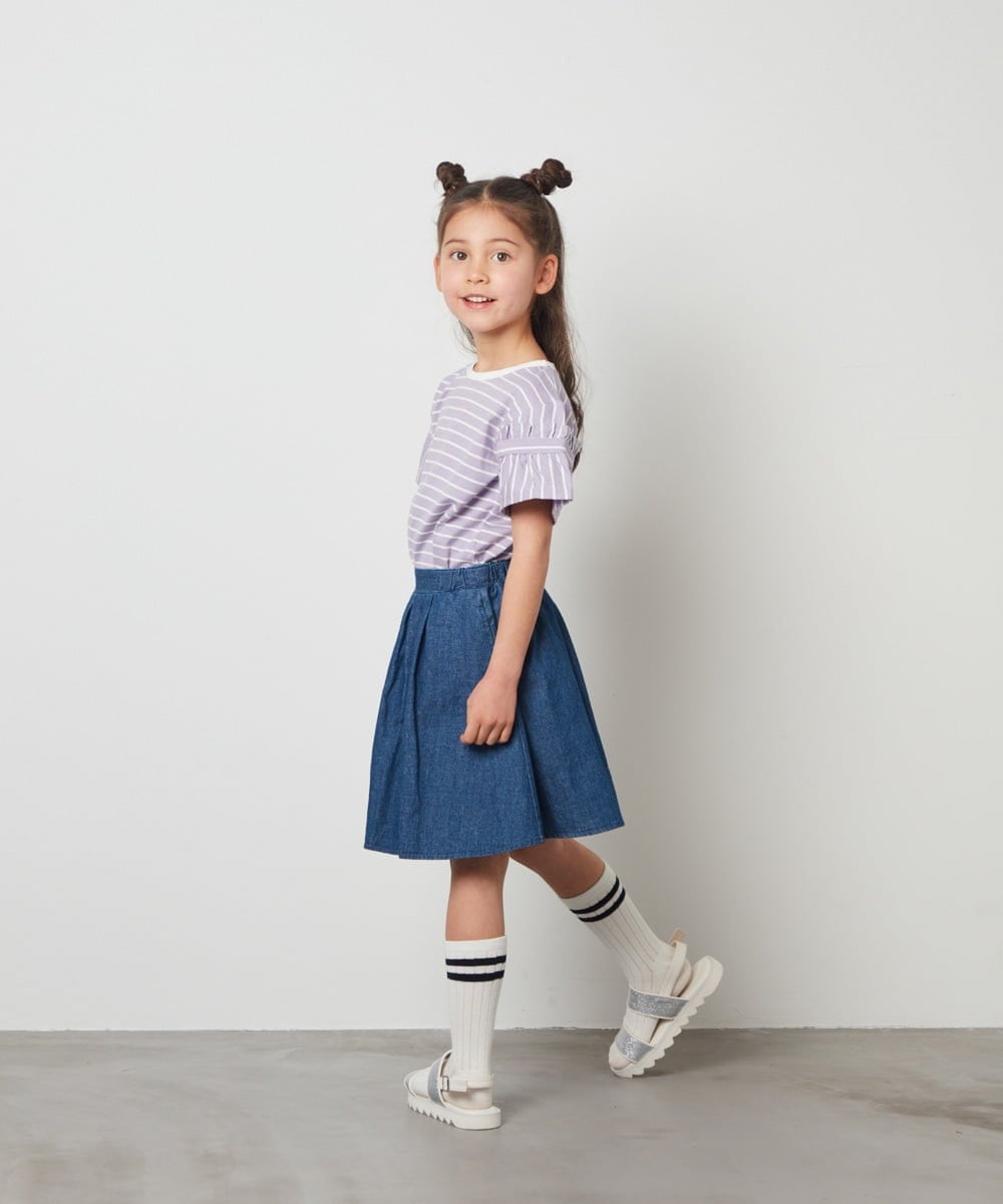 KJHGS01019 a.v.v KIDS(アー・ヴェ・ヴェ) [100-130]タックフレアスカート デニム