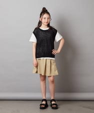 KJHGW01034 a.v.v KIDS(アー・ヴェ・ヴェ) [140-150]タック＆ギャザーフレアスカート ベージュ
