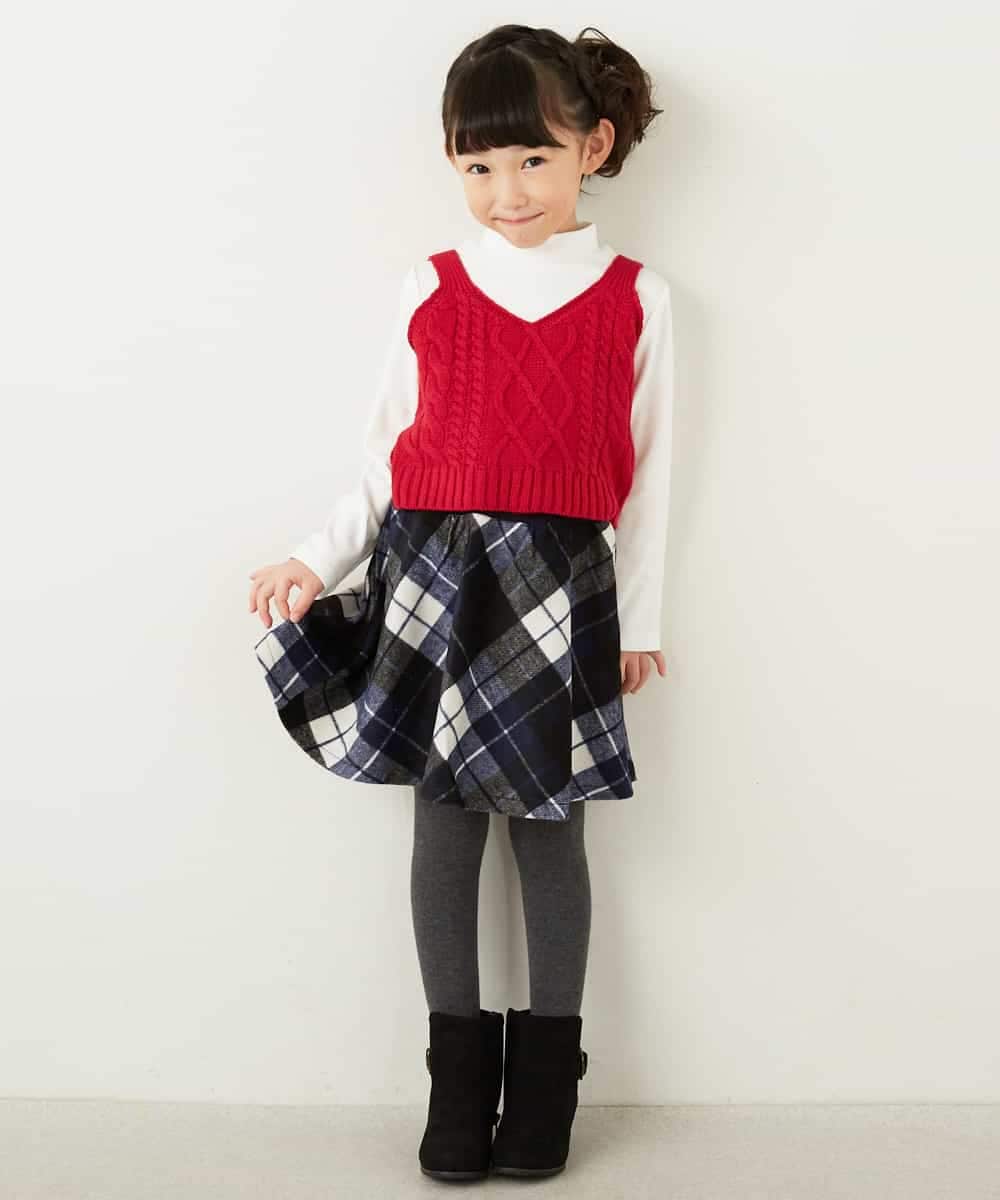KJHKD06029 a.v.v KIDS(アー・ヴェ・ヴェ) [100-130]シャギーチェックスカート[WEB限定サイズ] レッド