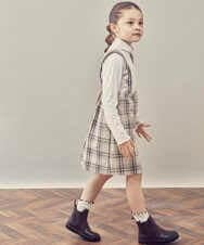KJHKP41029 a.v.v KIDS(アー・ヴェ・ヴェ) [100-130]サスペンダー付きチェック柄ナロースカート ベージュ