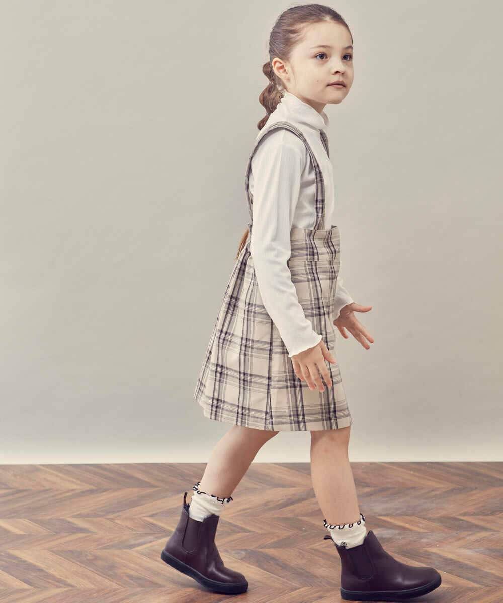 KJHKP41029 a.v.v KIDS(アー・ヴェ・ヴェ) [100-130]サスペンダー付きチェック柄ナロースカート ベージュ