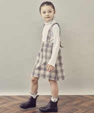 KJHKP41029 a.v.v KIDS(アー・ヴェ・ヴェ) [100-130]サスペンダー付きチェック柄ナロースカート ベージュ