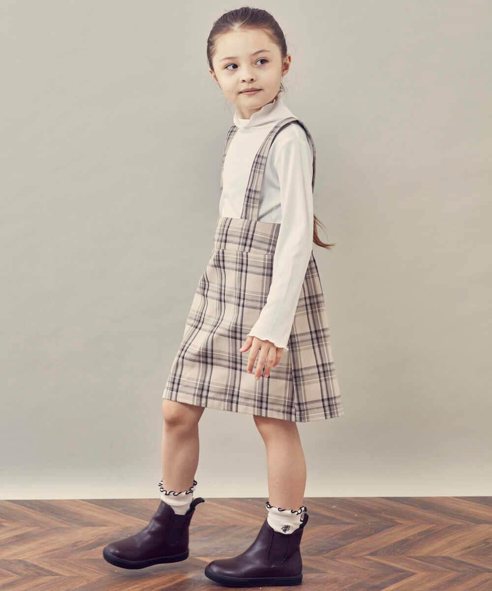 KJHKP41029 a.v.v KIDS(アー・ヴェ・ヴェ) [100-130]サスペンダー付きチェック柄ナロースカート ベージュ