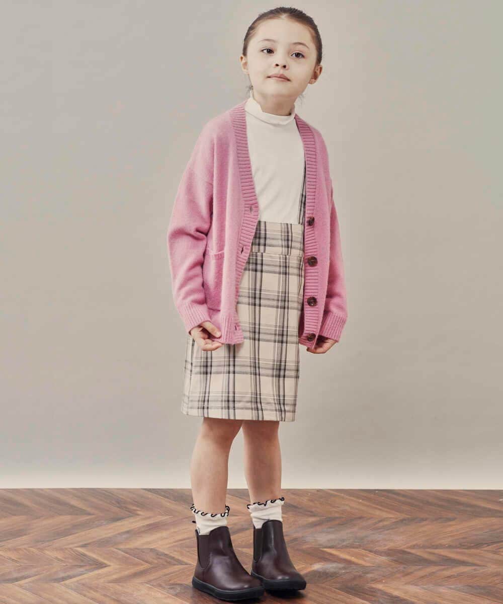KJHKP41029 a.v.v KIDS(アー・ヴェ・ヴェ) [100-130]サスペンダー付きチェック柄ナロースカート ベージュ