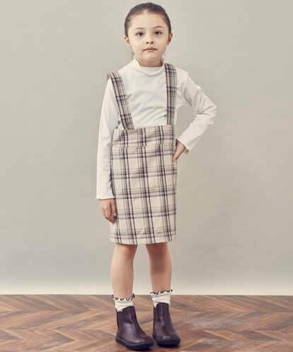 KJHKP41029 a.v.v KIDS [100-130]サスペンダー付きチェック柄ナロースカート