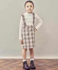 KJHKP41029 a.v.v KIDS(アー・ヴェ・ヴェ) [100-130]サスペンダー付きチェック柄ナロースカート ベージュ
