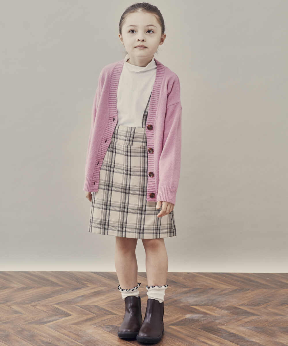 KJHKQ41034 a.v.v KIDS(アー・ヴェ・ヴェ) [140-150]サスペンダー付きチェック柄ナロースカート ネイビー