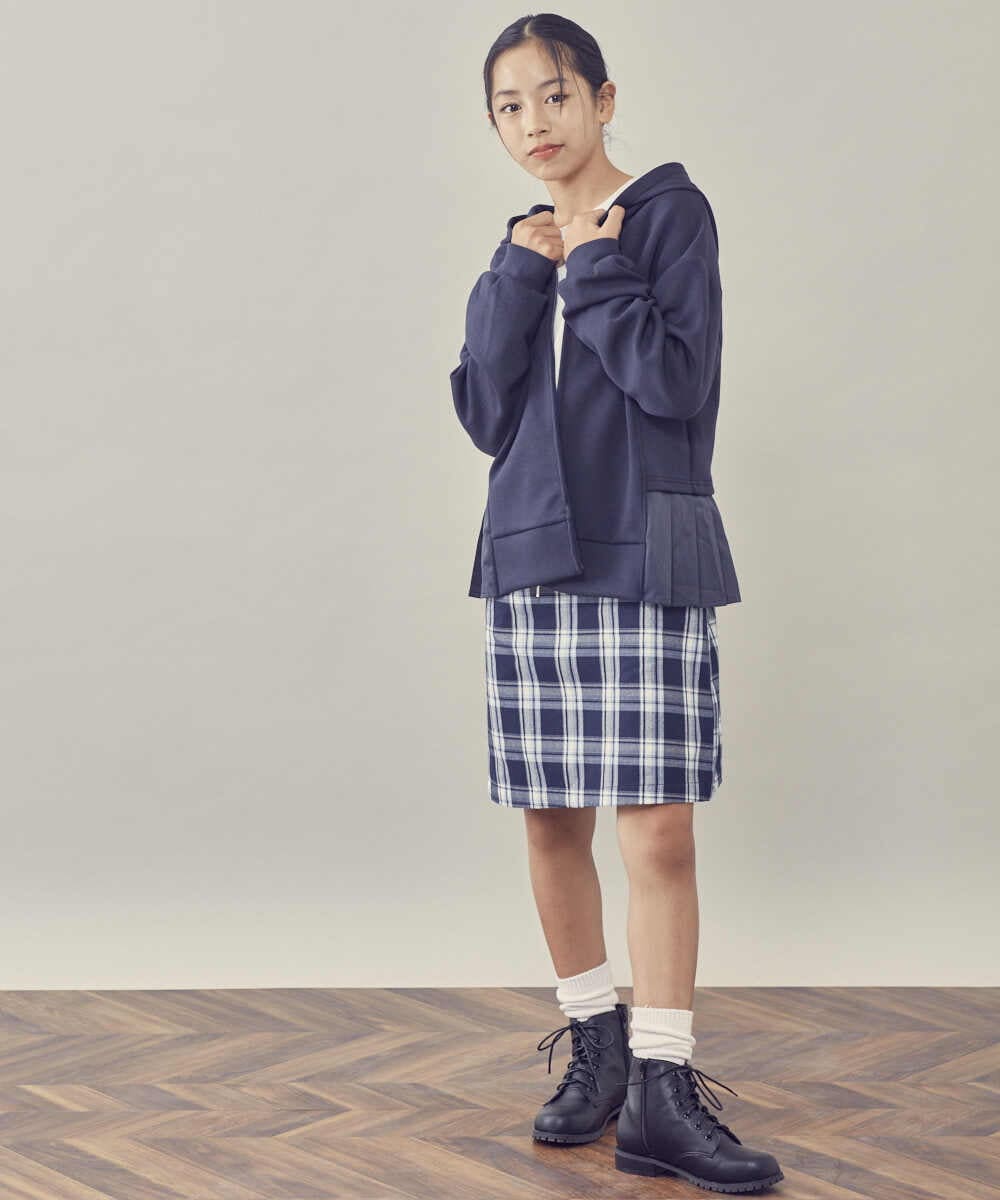 KJHKQ41034 a.v.v KIDS(アー・ヴェ・ヴェ) [140-150]サスペンダー付きチェック柄ナロースカート ネイビー