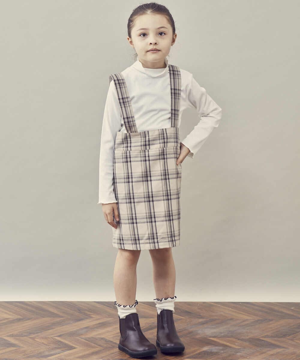 KJHKQ41034 a.v.v KIDS(アー・ヴェ・ヴェ) [140-150]サスペンダー付きチェック柄ナロースカート ネイビー
