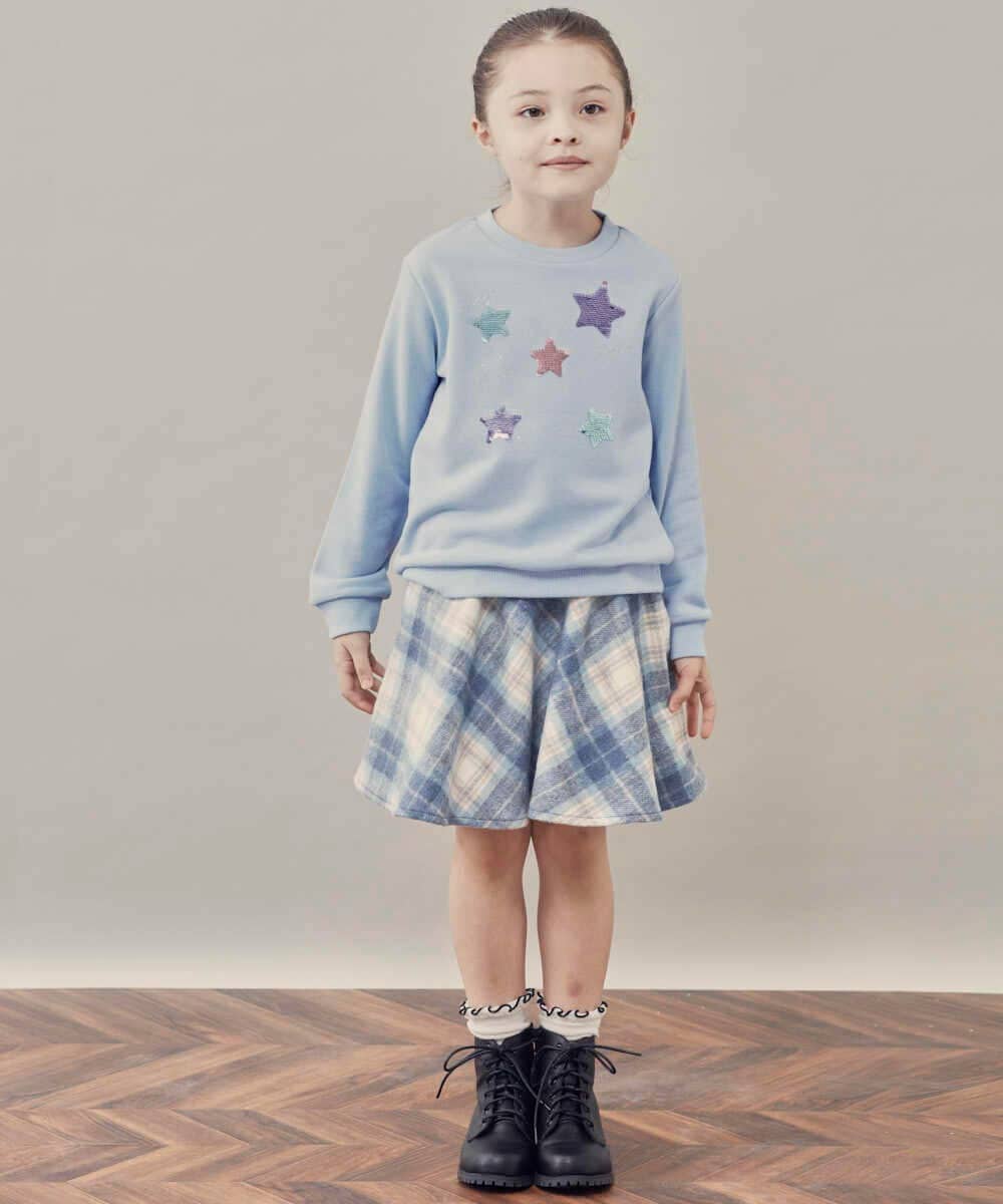 KJHLP60029 a.v.v KIDS(アー・ヴェ・ヴェ) [100-130]シャギーチェックフレアスカート ライトブルー