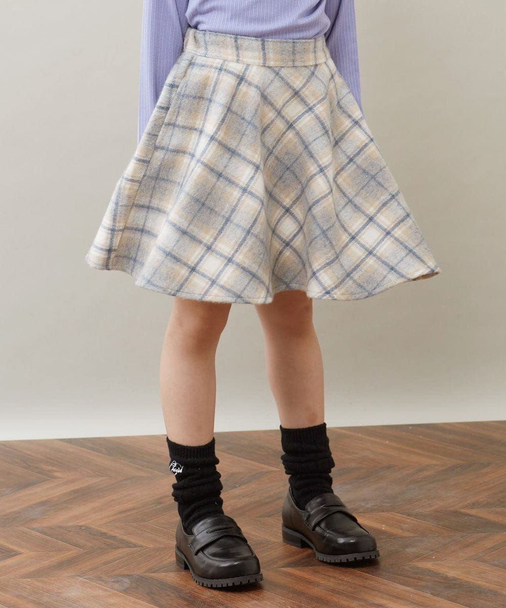 KJHLP60029 a.v.v KIDS(アー・ヴェ・ヴェ) [100-130]シャギーチェックフレアスカート ライトブルー