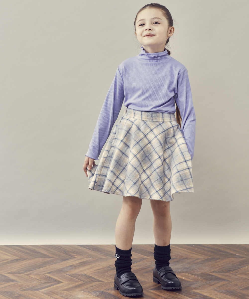 KJHLR60039 a.v.v KIDS(アー・ヴェ・ヴェ) [160]シャギーチェックフレアスカート ライトブルー