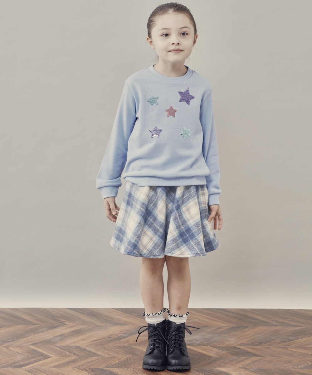 KJHLR60039 a.v.v KIDS(アー・ヴェ・ヴェ) [160]シャギーチェックフレアスカート ライトブルー