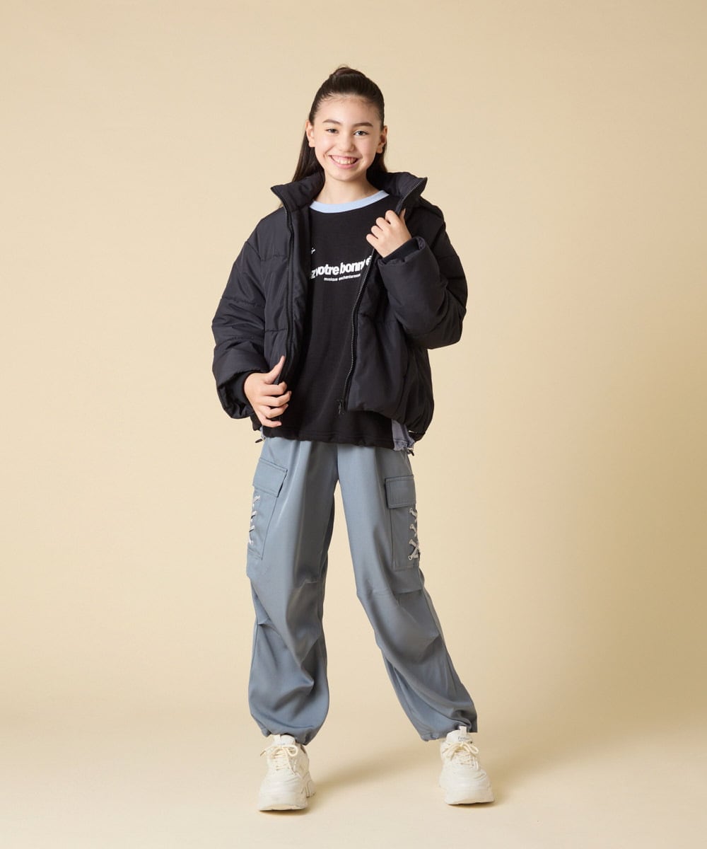 KJJAD02069 a.v.v KIDS(アー・ヴェ・ヴェ) [100-160]【フード取り外し可能/お家で洗える】中綿ショートブルゾン ピンク