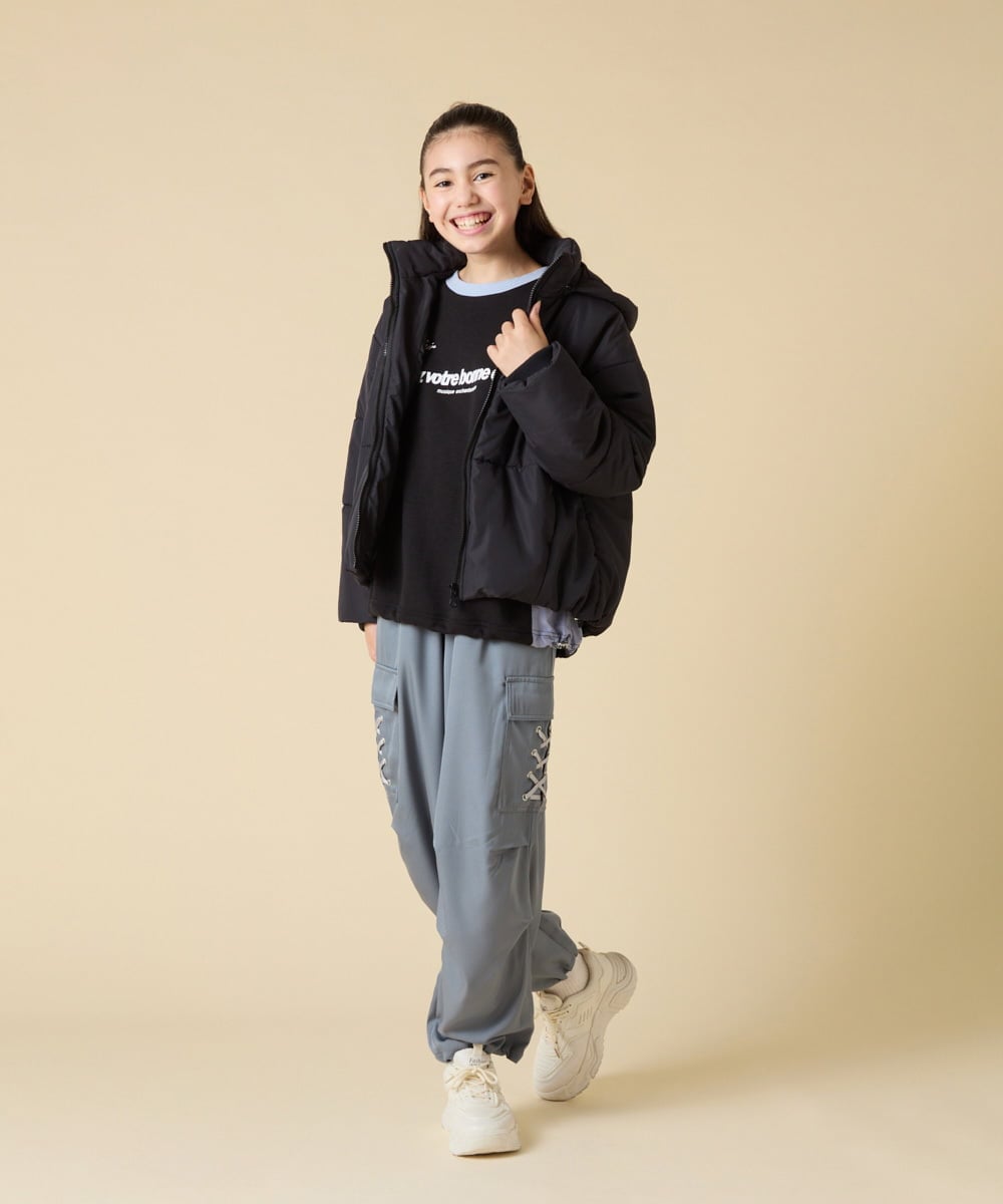 KJJAD02069 a.v.v KIDS(アー・ヴェ・ヴェ) [100-160]【フード取り外し可能/お家で洗える】中綿ショートブルゾン ピンク