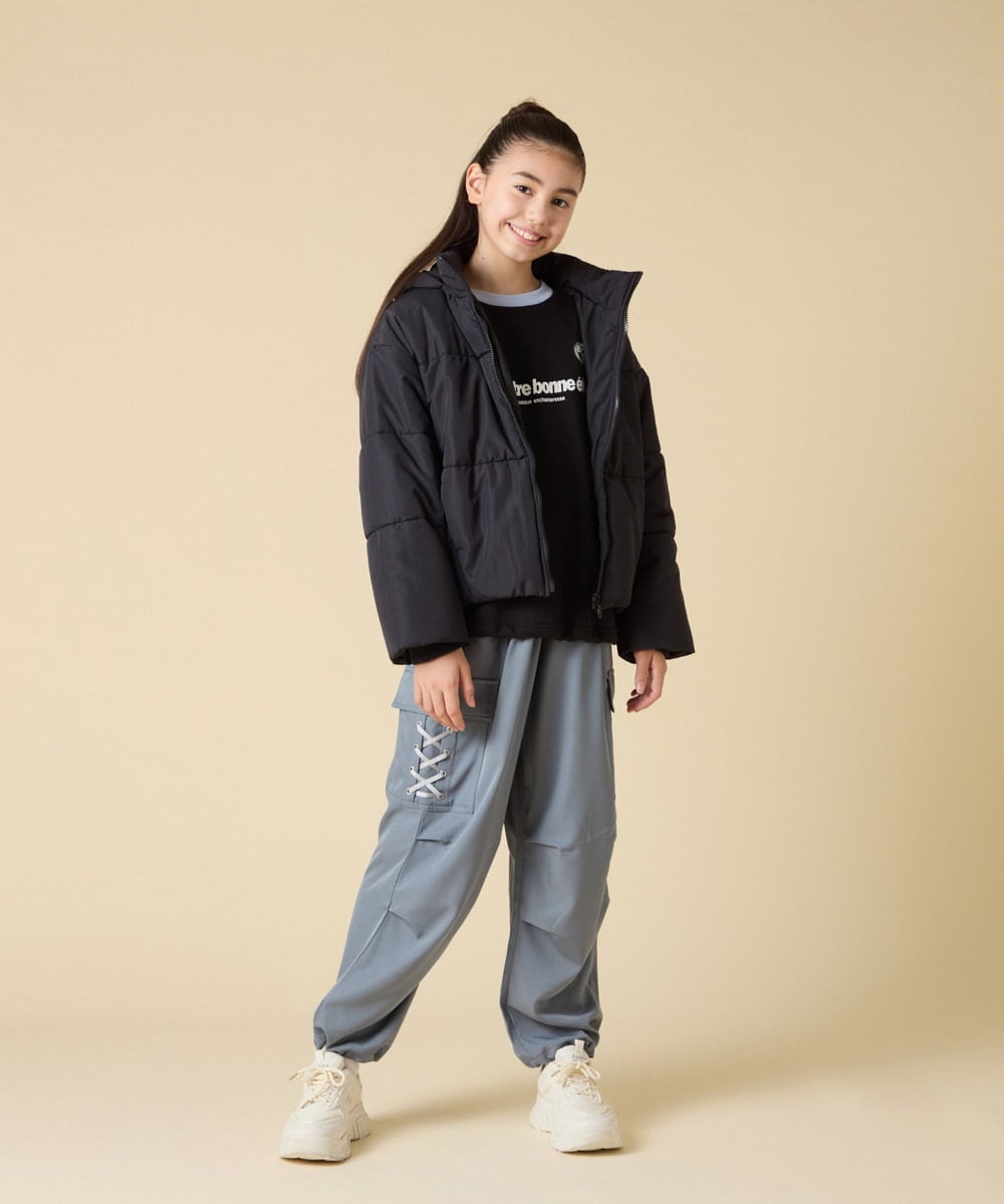KJJAD02069 a.v.v KIDS(アー・ヴェ・ヴェ) [100-160]【フード取り外し可能/お家で洗える】中綿ショートブルゾン ピンク