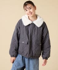 KJJAD03079 a.v.v KIDS(アー・ヴェ・ヴェ) [130-160]【お家で洗える】衿付きキルトボアジャケット アイボリー