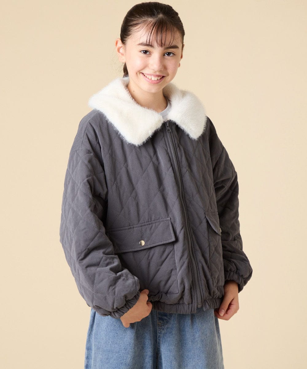 KJJAD03079 a.v.v KIDS(アー・ヴェ・ヴェ) [130-160]【お家で洗える】衿付きキルトボアジャケット アイボリー