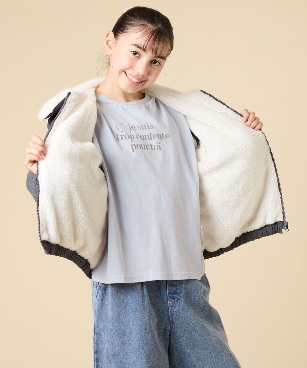 KJJAD03079 a.v.v KIDS(アー・ヴェ・ヴェ) [130-160]【お家で洗える】衿付きキルトボアジャケット アイボリー