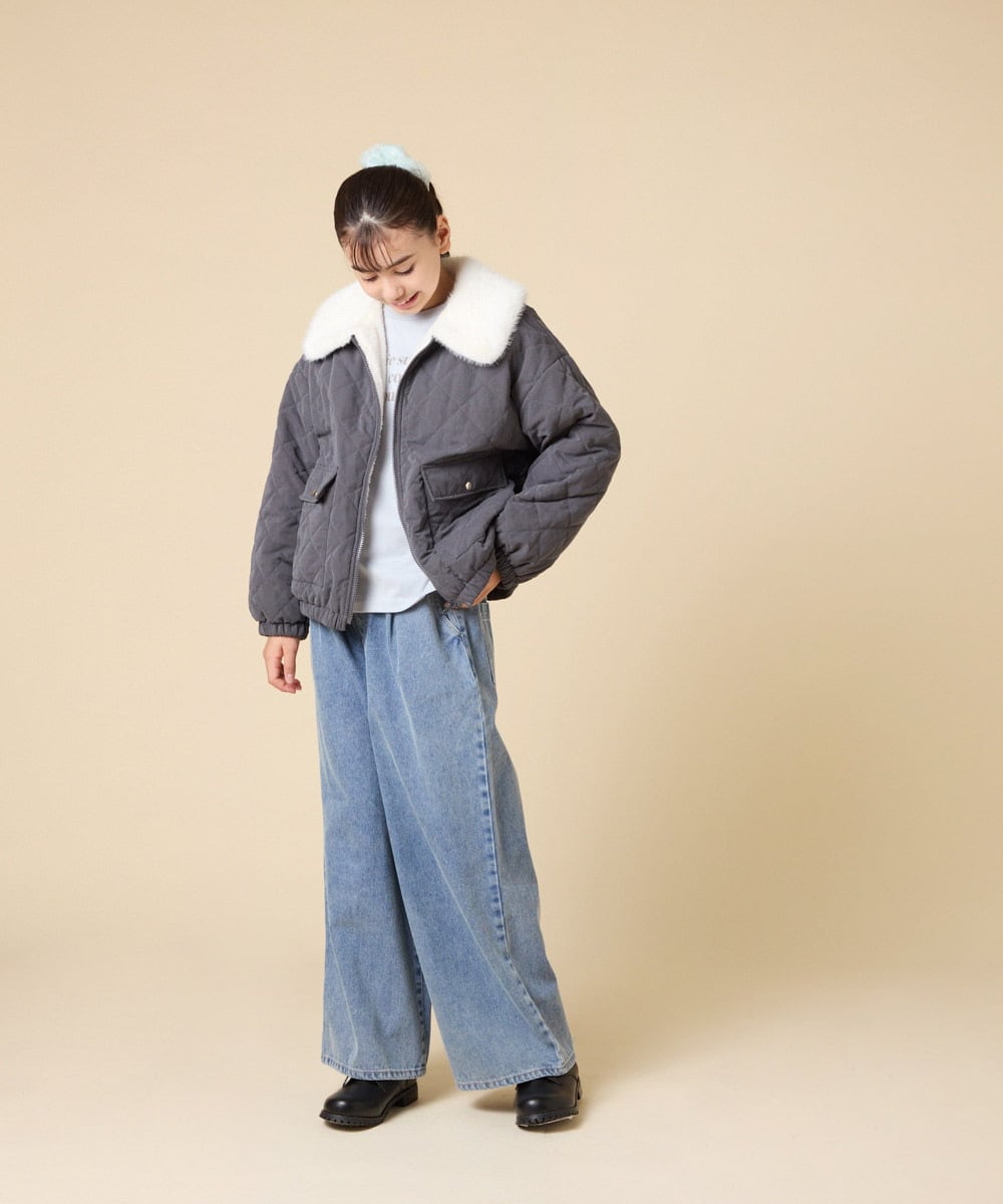 KJJAD03079 a.v.v KIDS(アー・ヴェ・ヴェ) [130-160]【お家で洗える】衿付きキルトボアジャケット アイボリー
