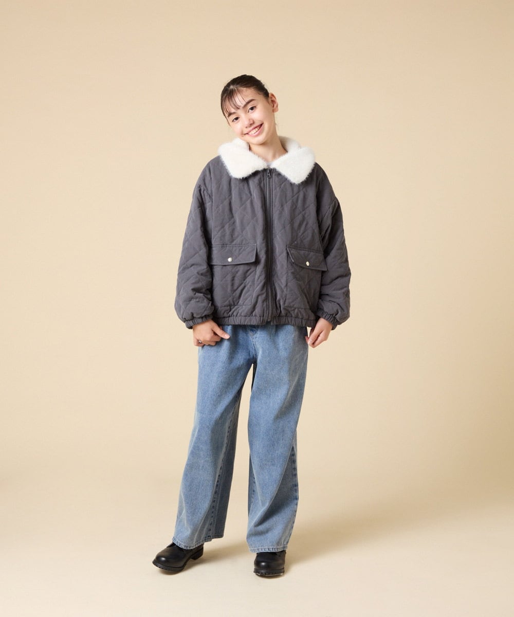 KJJAD03079 a.v.v KIDS(アー・ヴェ・ヴェ) [130-160]【お家で洗える】衿付きキルトボアジャケット アイボリー