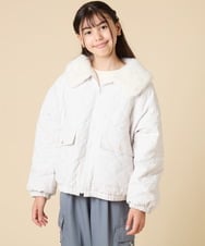 KJJAD03079 a.v.v KIDS(アー・ヴェ・ヴェ) [130-160]【お家で洗える】衿付きキルトボアジャケット アイボリー