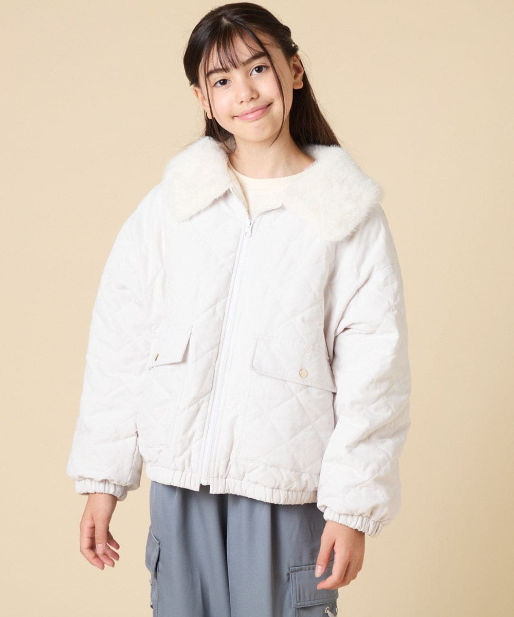 KJJAD03079 a.v.v KIDS(アー・ヴェ・ヴェ) [130-160]【お家で洗える】衿付きキルトボアジャケット アイボリー