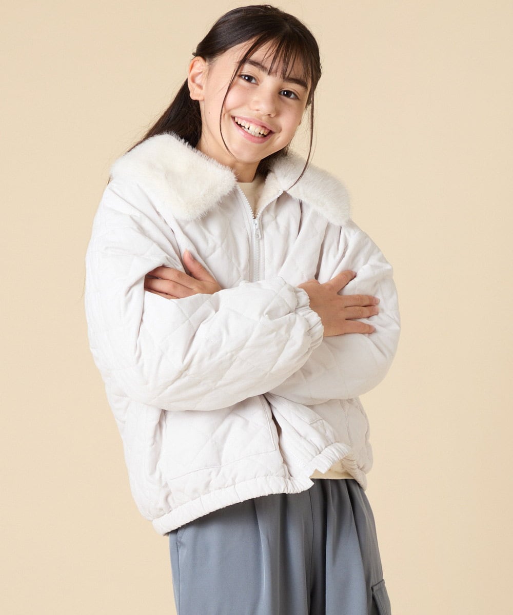 KJJAD03079 a.v.v KIDS(アー・ヴェ・ヴェ) [130-160]【お家で洗える】衿付きキルトボアジャケット アイボリー