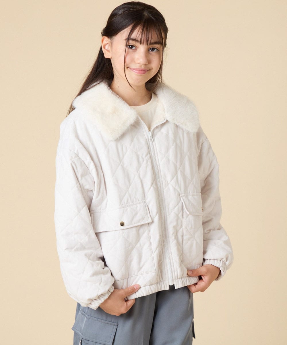 KJJAD03079 a.v.v KIDS(アー・ヴェ・ヴェ) [130-160]【お家で洗える】衿付きキルトボアジャケット アイボリー