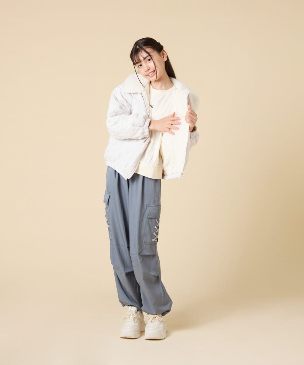 KJJAD03079 a.v.v KIDS(アー・ヴェ・ヴェ) [130-160]【お家で洗える】衿付きキルトボアジャケット アイボリー