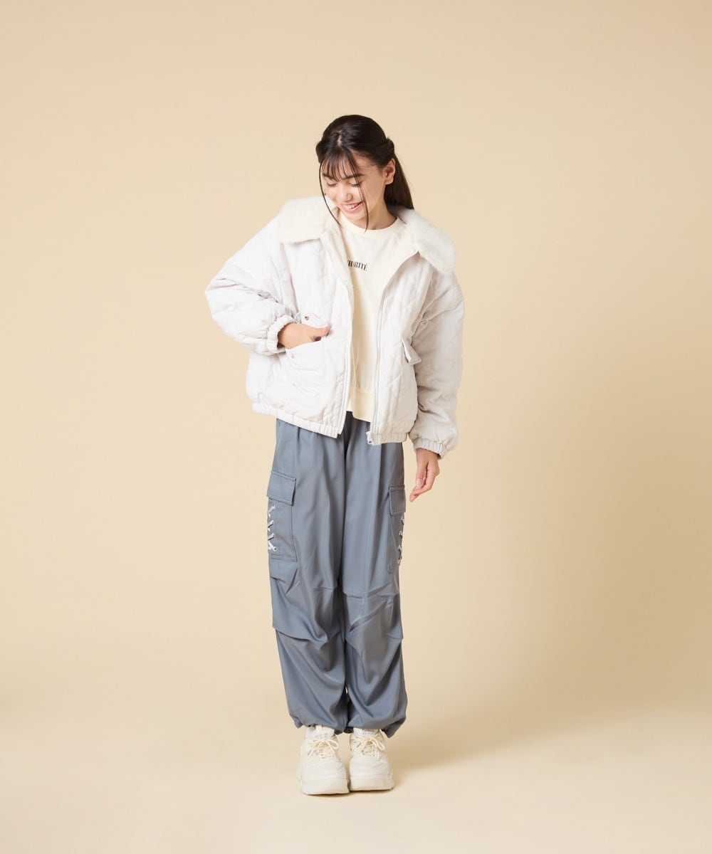 KJJAD03079 a.v.v KIDS(アー・ヴェ・ヴェ) [130-160]【お家で洗える】衿付きキルトボアジャケット アイボリー