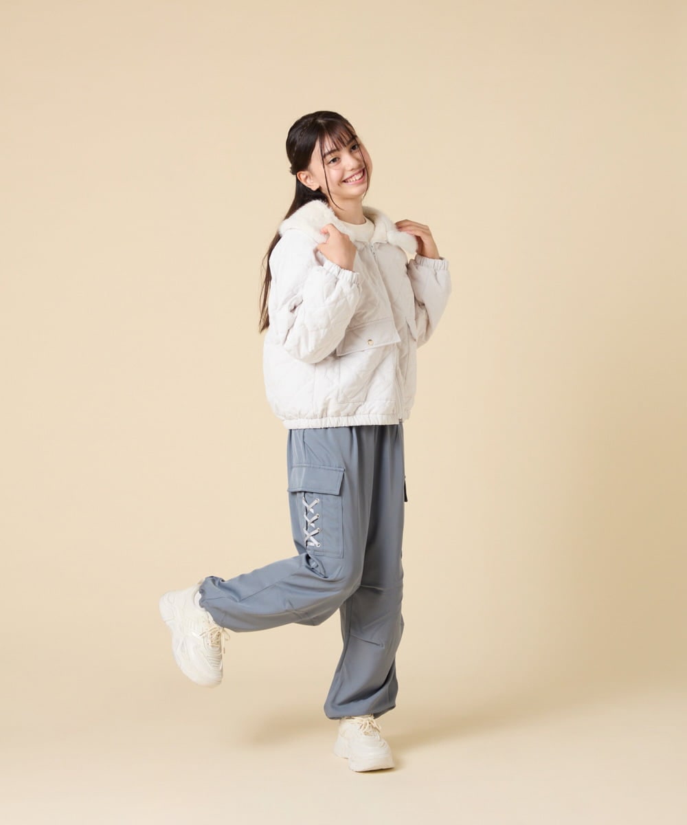 KJJAD03079 a.v.v KIDS(アー・ヴェ・ヴェ) [130-160]【お家で洗える】衿付きキルトボアジャケット アイボリー