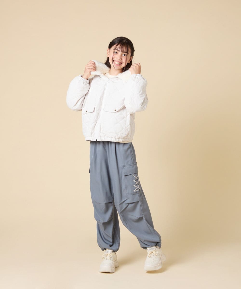 KJJAD03079 a.v.v KIDS(アー・ヴェ・ヴェ) [130-160]【お家で洗える】衿付きキルトボアジャケット アイボリー