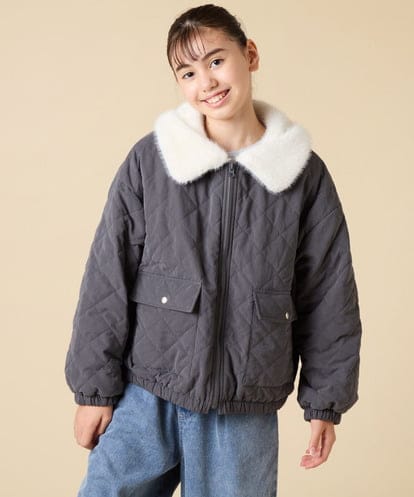 KJJAD03079 a.v.v KIDS [130-160]【お家で洗える】衿付きキルトボアジャケット
